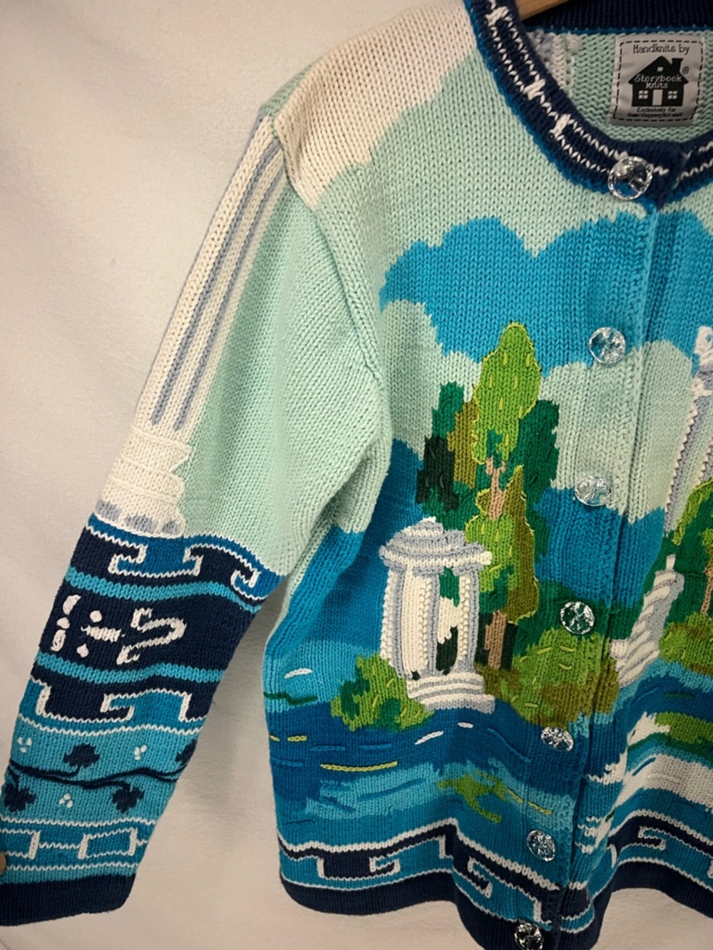 Vintage 90s Storybook Knits Greece Greek Roman Themed Cardigan Sweater Size S - Picture 7 of 9